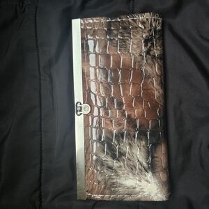 Crocodile Pattern Clutch with Silver Trim